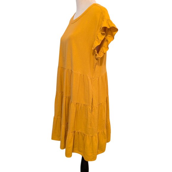 Adyson Parker Womens Size L Yellow Gold Linen Rayon Tiered Ruffled S/S Dress - Picture 2 of 11